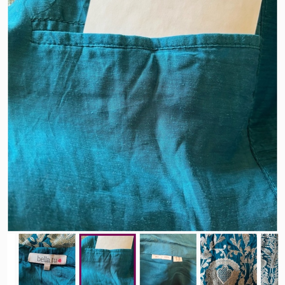 Teal and Gold Embroidered Jacket - Picture 3 of 4